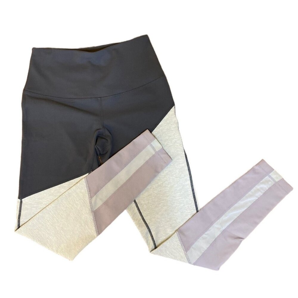 Zella Womens High-Waist Colorblock Leggings S/P Black & Taupe Polyester/Spandex